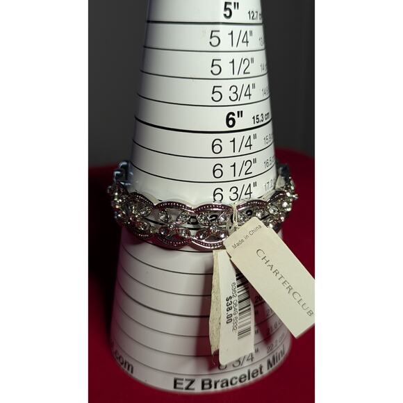 Charter Club Silver-Tone Crystal Link Bracelet w/ Rhinestones - 7″ New w/ Tags - Picture 1 of 3